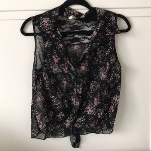 Lacy Floral Tie Front Top